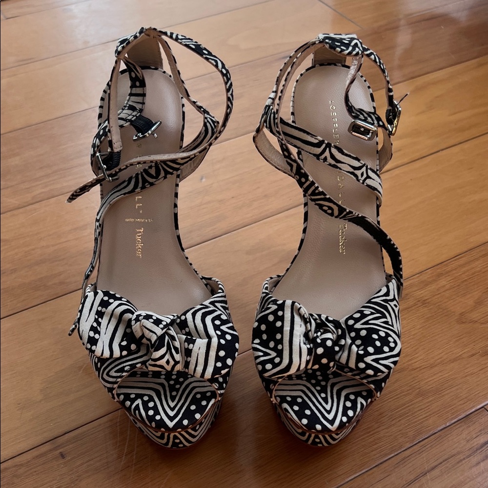 Loeffler Randall Bow Platform Sandals Black White Size 8 Luxury Maximalist